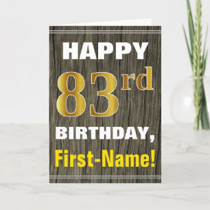 Tarjeta Negrita, Faux Wood, Faux Gold 83rd Birthday + Name