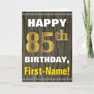 Tarjeta Negrita, Faux Wood, Faux Gold 85th Birthday + Name
