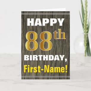 Tarjeta Negrita, Faux Wood, Faux Gold 88th Birthday + Name