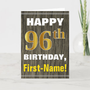 Tarjeta Negrita, Faux Wood, Faux Gold 96th Birthday + Name