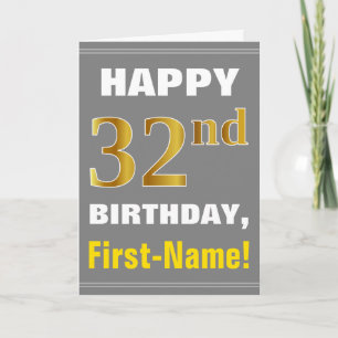 Tarjeta Negrita, Gris, Falso Dorado Cumpleaños 32 con Tarj