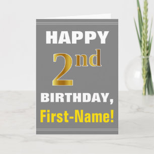 Tarjeta Negrita, gris, falso oro segundo cumpleaños con ta