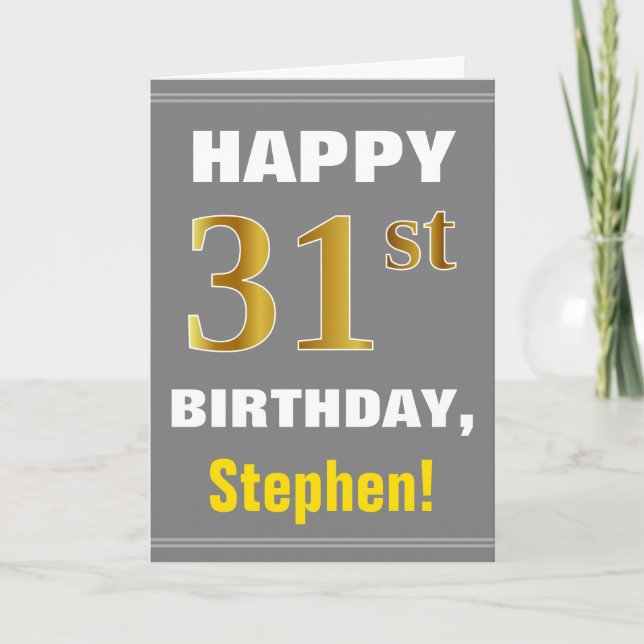 Tarjeta Negrita, gris, oro falso 31º cumpleaños con tarjet (Anverso)