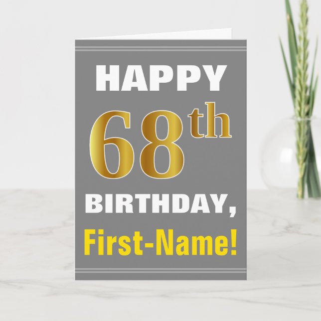 Tarjeta Negrita, gris, oro falso 68º cumpleaños con tarjet (Anverso)