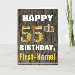 Tarjeta Negrita, Madera Falsa, Dorado Falso Cumpleaños 55 