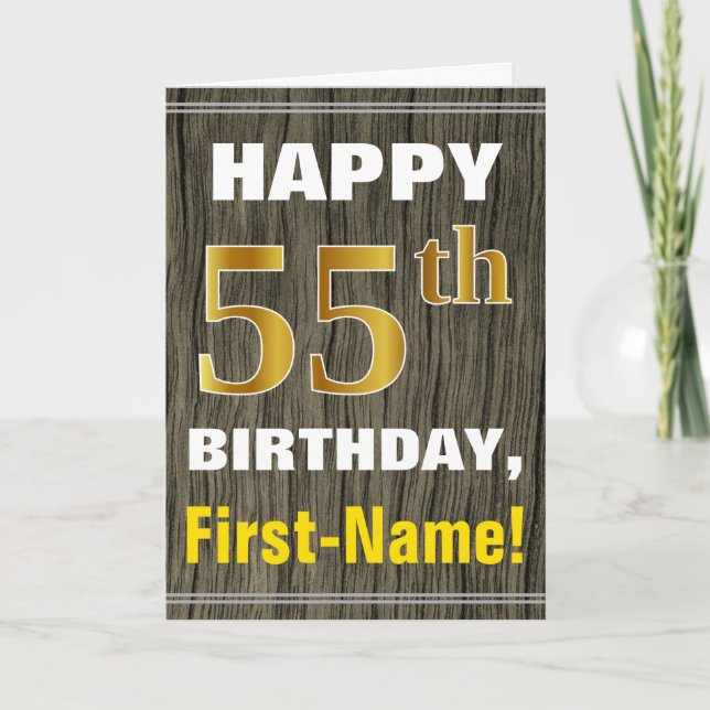 Tarjeta Negrita, Madera Falsa, Dorado Falso Cumpleaños 55  (Anverso)