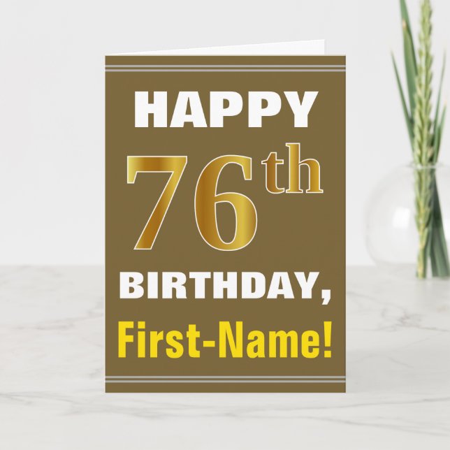 Tarjeta Negrita, Marrón, Falso Dorado Cumpleaños 76 con Ta (Anverso)