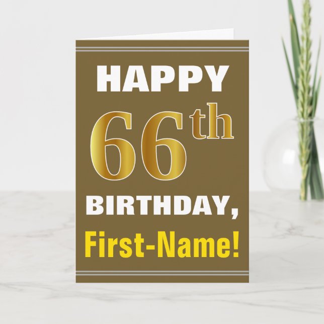 Tarjeta Negrita, Marrón, Falso Oro Cumpleaños 66 con Tarje (Anverso)