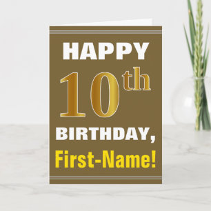 Tarjeta Negrita, marrón, oro falso 10 cumpleaños con tarje