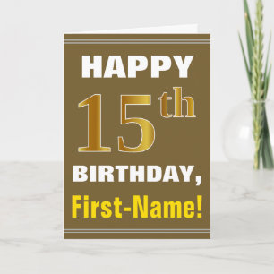 Tarjeta Negrita, marrón, oro falso 15 cumpleaños con tarje