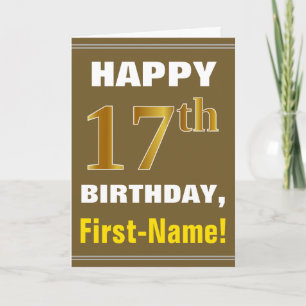 Tarjeta Negrita, marrón, oro falso 17 cumpleaños con tarje