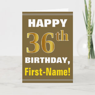 Tarjeta Negrita, marrón, oro falso 36 cumpleaños con tarje