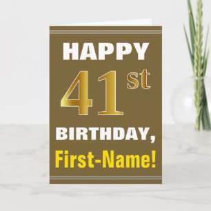 Tarjeta Negrita, marrón, oro falso 41º cumpleaños con tarj