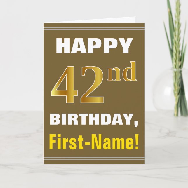 Tarjeta Negrita, marrón, oro falso 42 cumpleaños con tarje (Anverso)