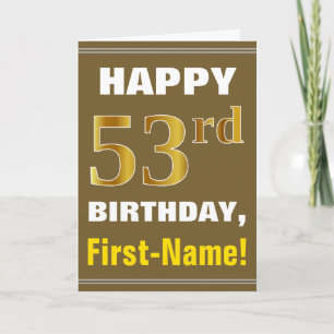 Tarjeta Negrita, marrón, oro falso 53 cumpleaños con tarje