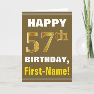 Tarjeta Negrita, marrón, oro falso 57º cumpleaños con tarj