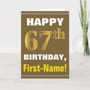 Tarjeta Negrita, marrón, oro falso 67 cumpleaños con tarje
