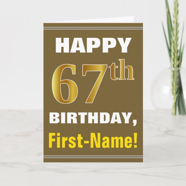 Tarjeta Negrita, marrón, oro falso 67 cumpleaños con tarje (Anverso)
