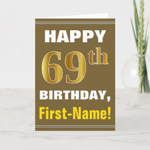 Tarjeta Negrita, marrón, oro falso 69º cumpleaños con tarj