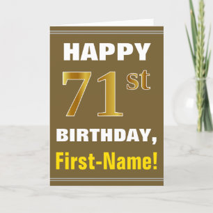 Tarjeta Negrita, marrón, oro falso 71º cumpleaños con tarj