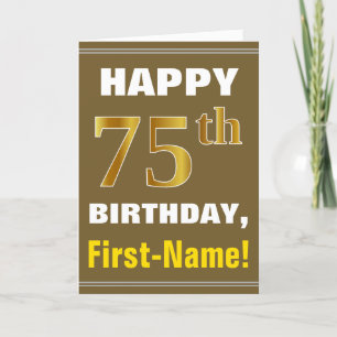 Tarjeta Negrita, marrón, oro falso 75 cumpleaños con tarje
