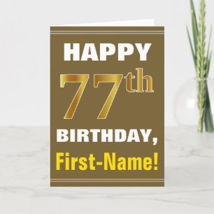 Tarjeta Negrita, marrón, oro falso 77º cumpleaños con tarj