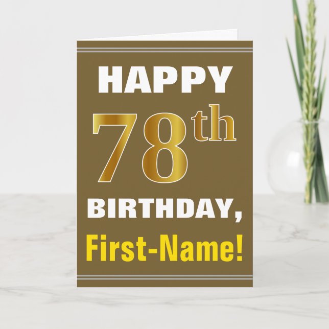 Tarjeta Negrita, marrón, oro falso 78º cumpleaños con tarj (Anverso)