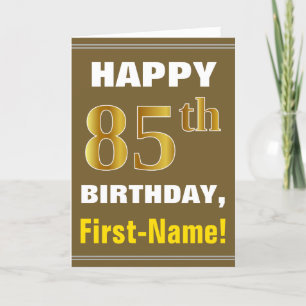 Tarjeta Negrita, marrón, oro falso 85º cumpleaños con tarj
