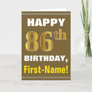 Tarjeta Negrita, marrón, oro falso 86º cumpleaños con tarj