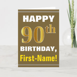 Tarjeta Negrita, marrón, oro falso 90 cumpleaños con tarje