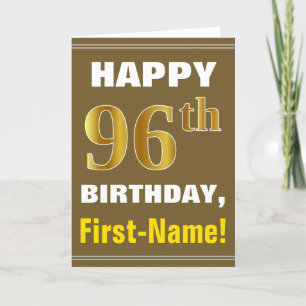 Tarjeta Negrita, marrón, oro falso 96º cumpleaños con tarj
