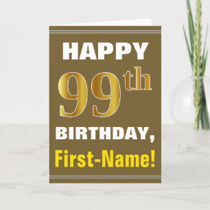 Tarjeta Negrita, marrón, oro falso 99º cumpleaños con tarj