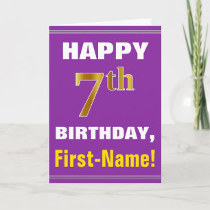 Tarjeta Negrita, morado, falso oro 7 cumpleaños con tarjet