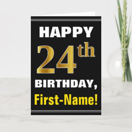 Tarjeta Negrita, negro, falso oro 24 cumpleaños con tarjet