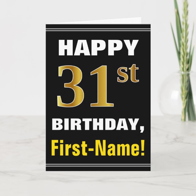 Tarjeta Negrita, negro, falso oro 31 cumpleaños con tarjet (Anverso)