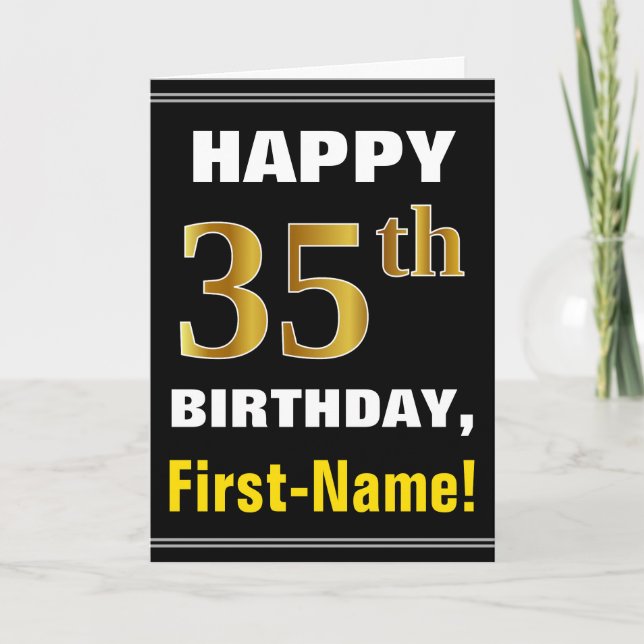 Tarjeta Negrita, negro, falso oro 35 cumpleaños con tarjet (Anverso)