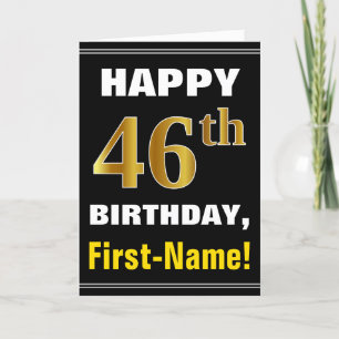 Tarjeta Negrita, negro, falso oro 46º cumpleaños con tarje