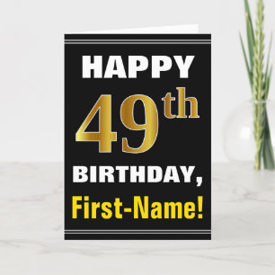 Tarjeta Negrita, negro, falso oro 49º cumpleaños con tarje