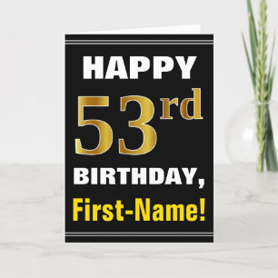Tarjeta Negrita, negro, falso oro 53 cumpleaños con tarjet
