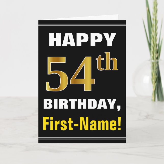 Tarjeta Negrita, negro, falso oro 54º cumpleaños con tarje (Anverso)