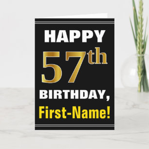 Tarjeta Negrita, negro, falso oro 57 cumpleaños con tarjet