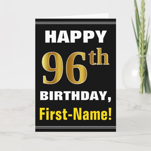 Tarjeta Negrita, negro, falso oro 96º cumpleaños con tarje (Anverso)