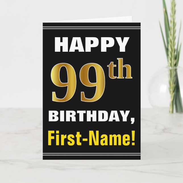 Tarjeta Negrita, negro, falso oro 99º cumpleaños con tarje (Anverso)