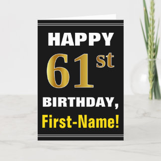 Tarjeta Negrita, negro, oro falso 61º cumpleaños con tarje