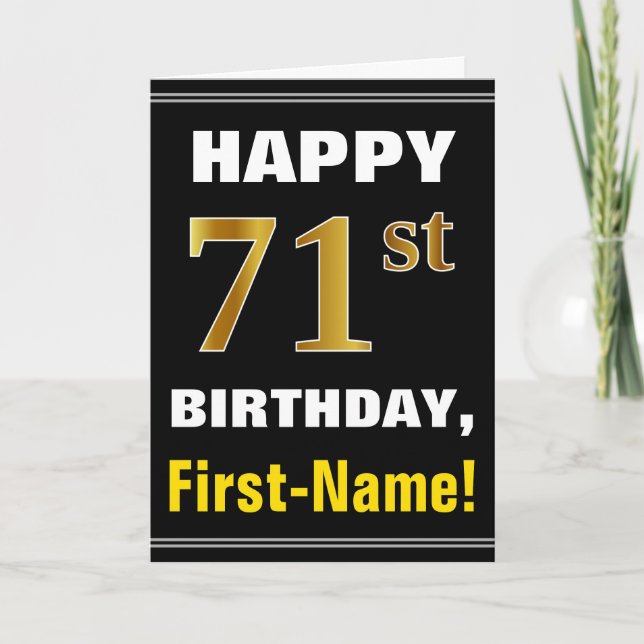 Tarjeta Negrita, negro, oro falso 71º cumpleaños con tarje (Anverso)