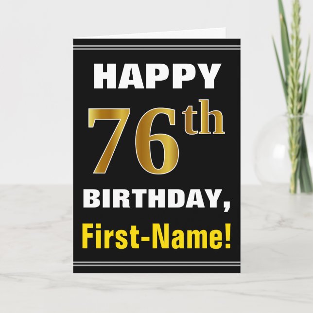 Tarjeta Negrita, negro, oro falso 76º cumpleaños con tarje (Anverso)