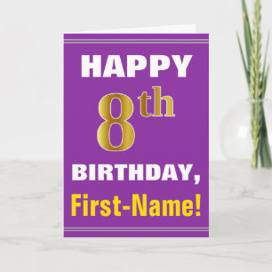 Tarjeta Negrita, púrpura, falso oro 8 cumpleaños con tarje