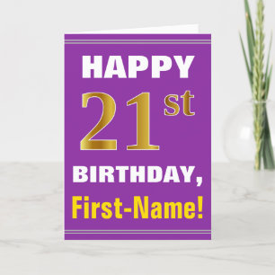 Tarjeta Negrita, púrpura, Faux Gold 21st Birthday con tarj
