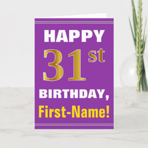 Tarjeta Negrita, púrpura, Faux Gold 31st Birthday con tarj