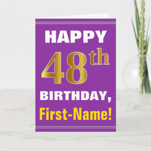 Tarjeta Negrita, púrpura, oro falso 48º cumpleaños con tar